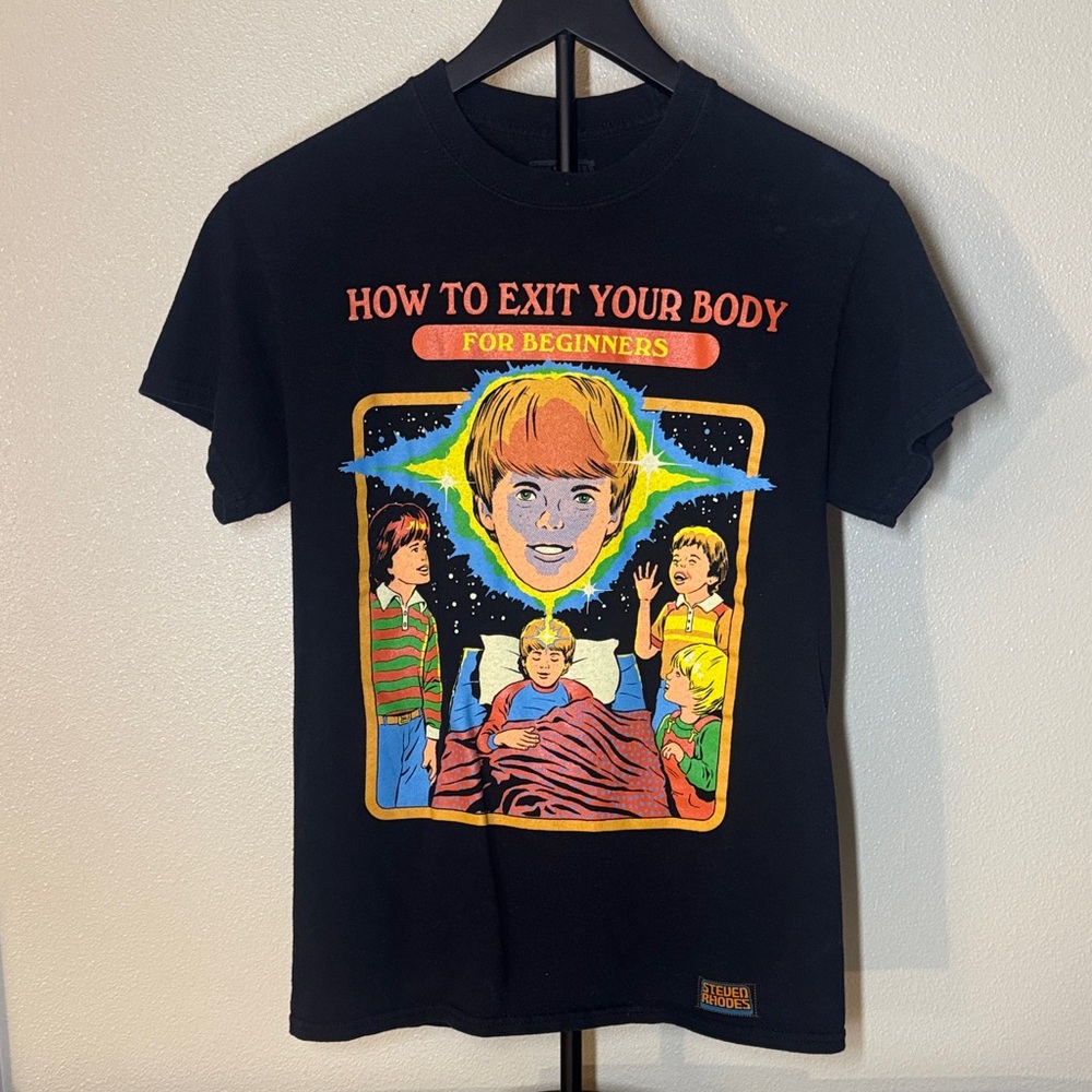 Steven Rhodes “How to Exit Your Body” Graphic Tee | Retro Dark Humor | Size S